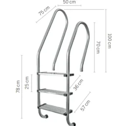 Escalera acceso asimétrica 3 peldaños| Equipamiento Piscina